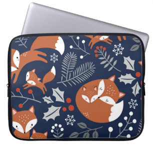 Fuchsfamilie: Vintag nahtlos. Laptopschutzhülle
