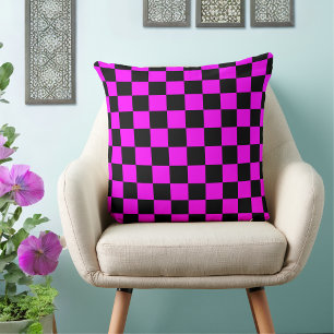 Fuchsia 80er Black Checkered Kissen