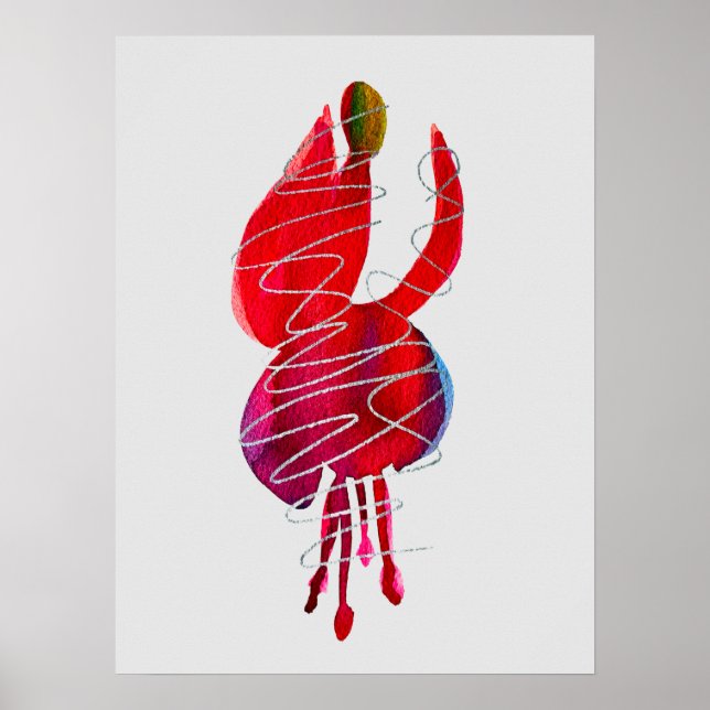 Fuchsia abstrakte Aquarellblüte Poster (Vorne)