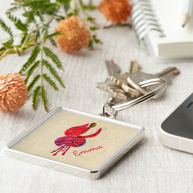 Fuchsia abstrakte Aquarellblüte Schlüsselanhänger (Seite)