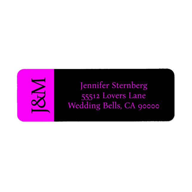 Fuchsia and Black Wedding Return Address Label (Vorne)