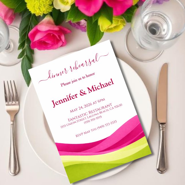 Fuchsia and Lime Green Dinner Rehearsal  Einladung (Fuchsia and Lime Green Dinner Rehearsal  Invitation )