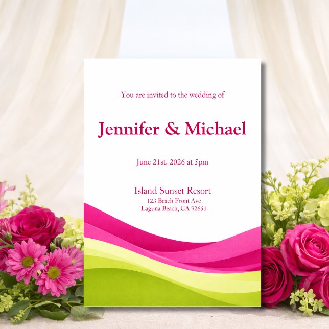 Fuchsia and Lime Green Modern Wedding  Invitation Einladung (Fuchsia and Lime Green Modern Wedding  Invitation)