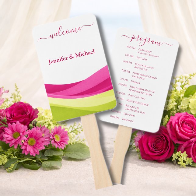 Fuchsia and Lime Green Wedding Fan Program Fächer (Fuchsia and Lime Green Wedding Fan Program)