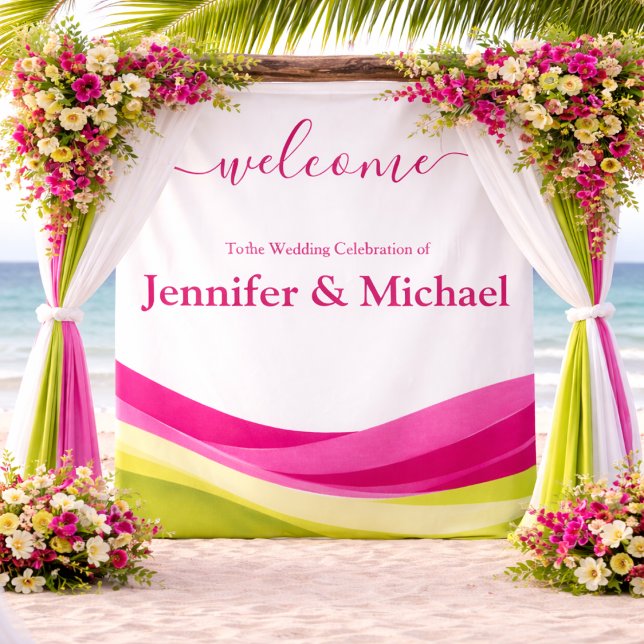 Fuchsia and Lime Green Wedding Sign Wandteppich (Fuchsia and Lime Green Wedding Sign Tapestry )