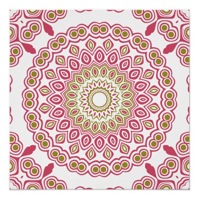 Fuchsia and Olive Mandala Pattern Poster (Vorderseite)