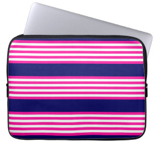 Fuchsia and white five stripes pattern with blue laptopschutzhülle