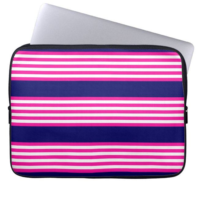 Fuchsia and white five stripes pattern with blue laptopschutzhülle (Vorderseite)