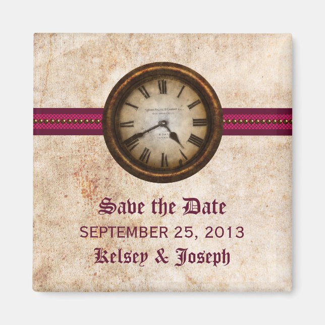 Fuchsia Antique Clock Speichern Sie das Datumsfens Magnet (Vorne)