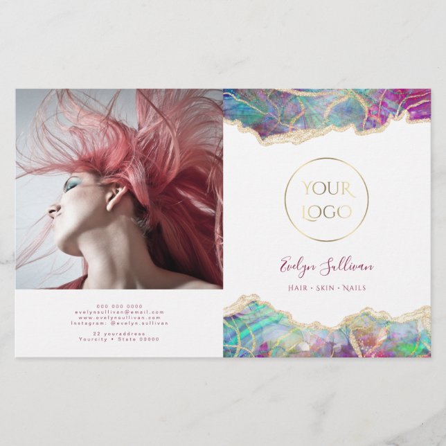 Fuchsia aquamarine opal design bifold brochure (Vorderseite)