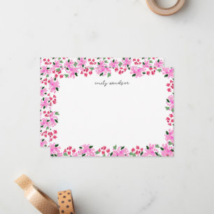 Fuchsia-Aquarell-Blumengarten personalisiert Mitteilungskarte