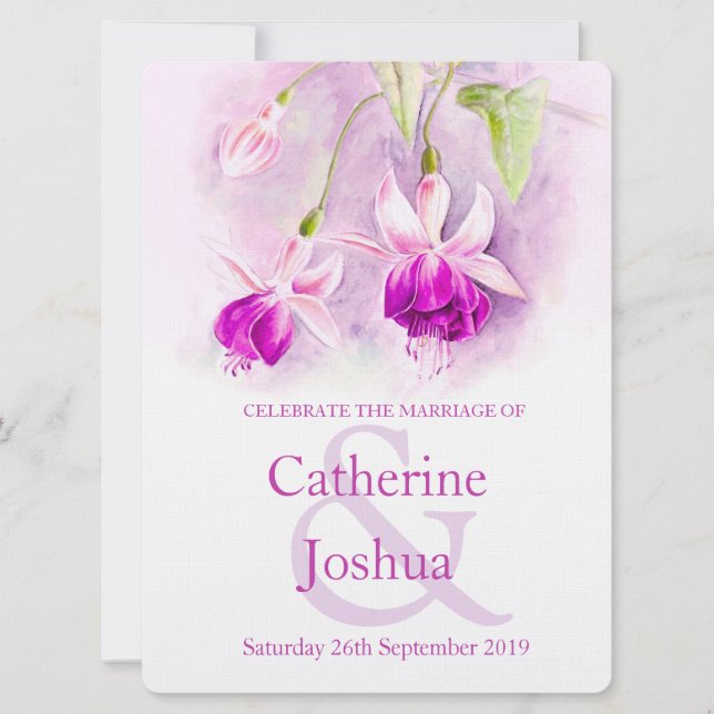 Fuchsia Aquarell lila rosa Hochzeit einladen Einladung (Vorderseite)
