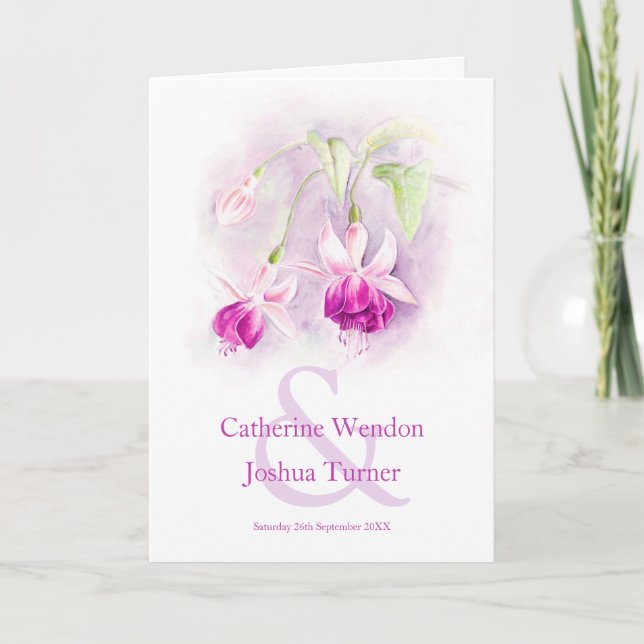 Fuchsia Aquarell lila-rosa Hochzeit Programm (Vorderseite)