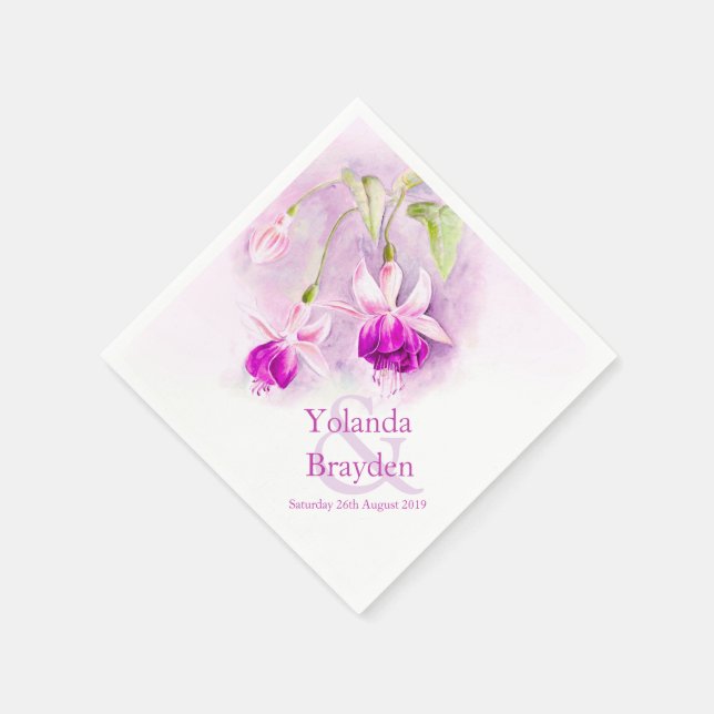 Fuchsia Aquarell lila rosa Servietten (Ecke)