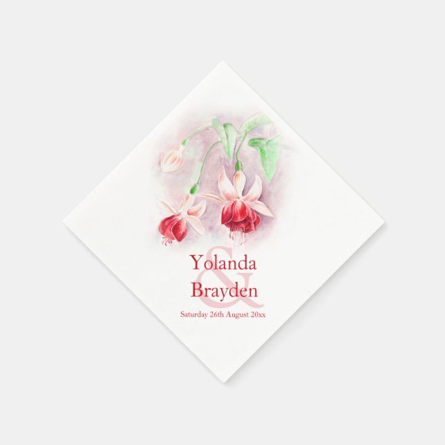 Fuchsia Aquarell Rot-grüne Hochzeitsnapkins Serviette (Ecke)