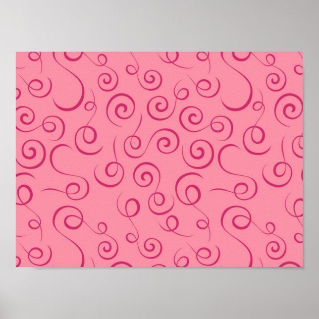 Fuchsia auf rosa Retro Curly Swirl Spiral Poster (Vorne)