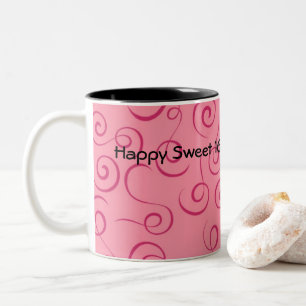 Fuchsia auf rosa Retro Curly Swirl Spiral Zweifarbige Tasse