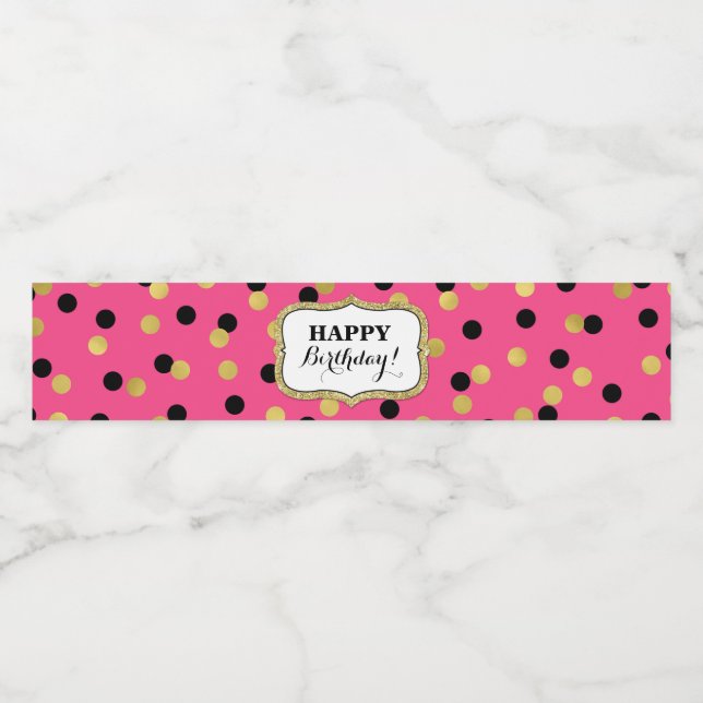 Fuchsia Black Gold Confetti Glückwunsch zum Geburt (Einzelnes Label)