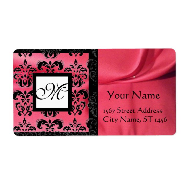 FUCHSIA BLACK PINK SILK DAMASK, SQUARE MONOGRAMM (Vorne)