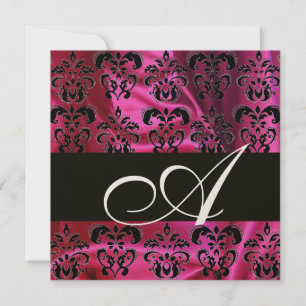 FUCHSIA BLACK SILK DAMASK MONOGRAM, Champagner Einladung