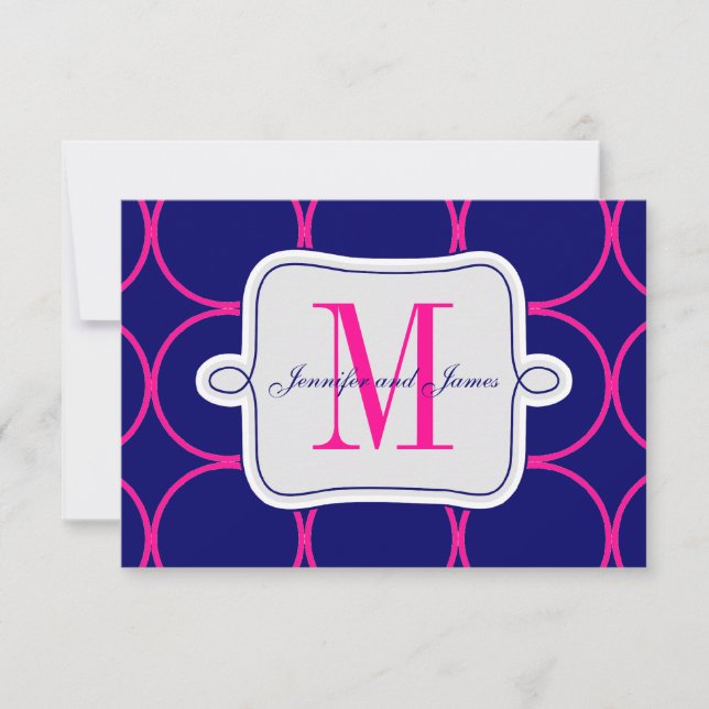 Fuchsia Bleu Marine Mariage Moderne RSVP #2 (Devant)