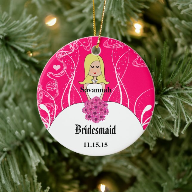 Fuchsia Blonde Wedding Gown Bridesmaid Ornament (Baum)
