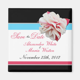 Fuchsia Blume Pink & Aqua Speichern Sie das Datums Magnet