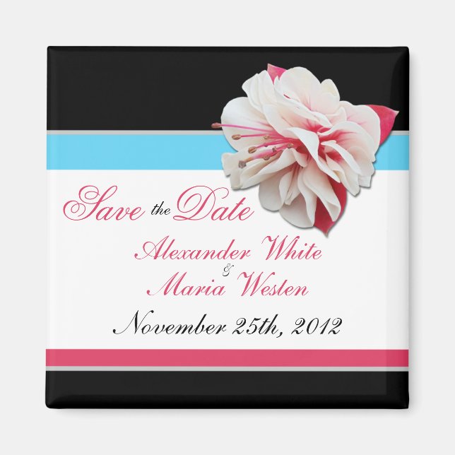 Fuchsia Blume Pink & Aqua Speichern Sie das Datums Magnet (Vorne)