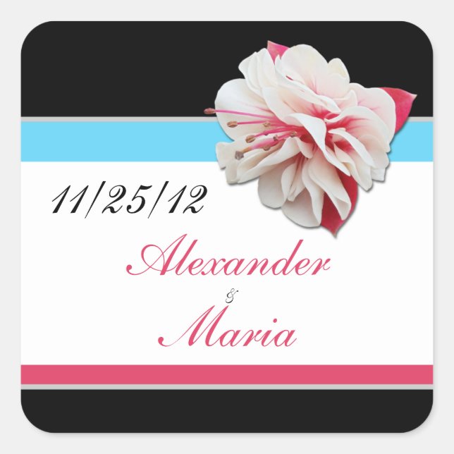 Fuchsia Blume Pink & Aqua Wedding Stickers (Vorderseite)
