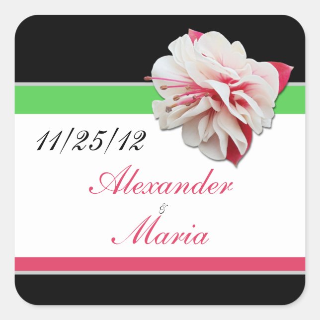 Fuchsia Blume Pink & Green Wedding Stickers (Vorderseite)