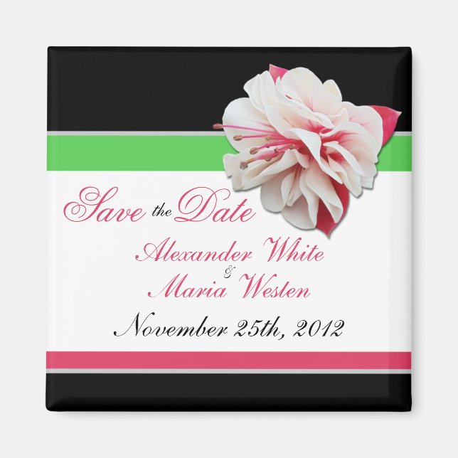Fuchsia Blume Rosa & Grün Speichern Sie das Datum  Magnet (Vorne)