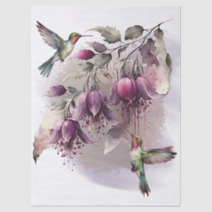 Fuchsia-Blüten-Kolibri-Aquarell Seidenpapier