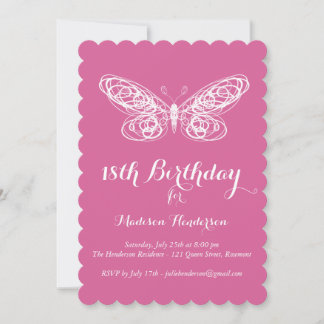 Fuchsia Butterfly zum 18. Geburtstag Einladung