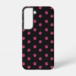 Fuchsia Cat Paw Muster auf schwarzem Hintergrund Samsung Galaxy Hülle