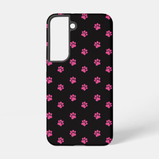 Fuchsia Cat Paw Muster auf schwarzem Hintergrund Samsung Galaxy Hülle