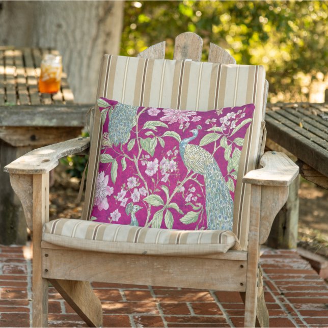 Fuchsia Chinoiserie Peacock Patio Kissen (Stuhl )