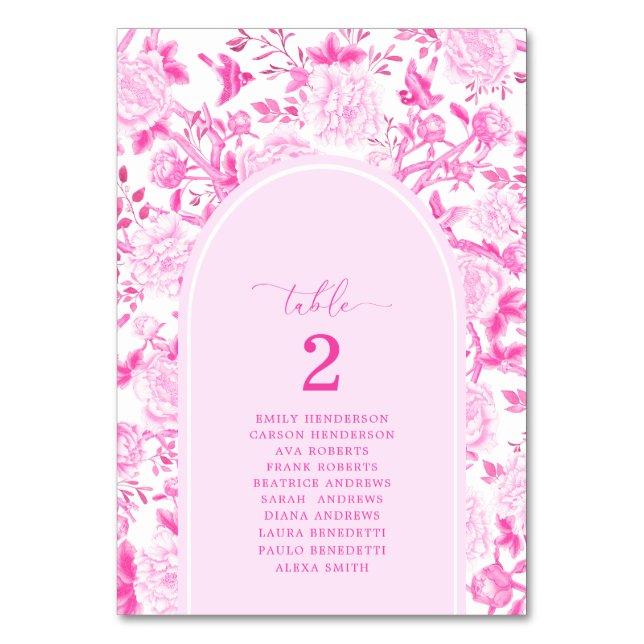 Fuchsia Chinoiserie Sitzordnung Tischzahl Tischnummer (Vorderseite)