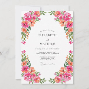 Fuchsia-Coral-Pfingstrosen-Hochzeit Einladung