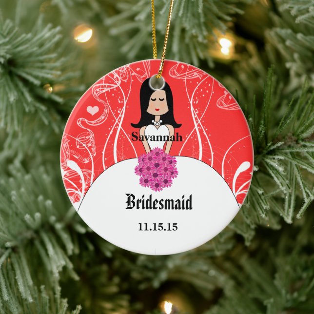 Fuchsia & Coral Wedding Gown Bridesmaid Ornament (Baum)