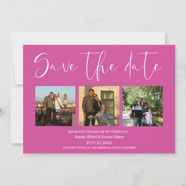 Fuchsia Couple Fotos Wedding Save the Date (Vorderseite)