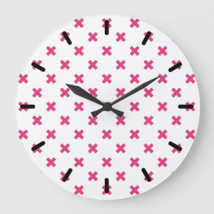 Fuchsia cross stitches on white große wanduhr