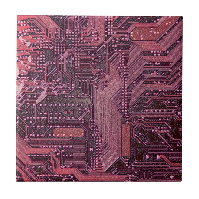 Fuchsia Cyber Circuit Board Tech Art Electronics Fliese (Vorderseite)