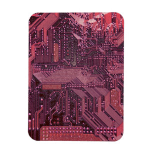 Fuchsia Cyber Circuit Board Tech Art Electronics Magnet