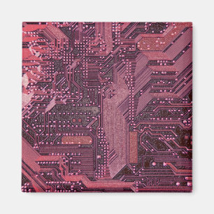 Fuchsia Cyber Circuit Board Tech Art Electronics Magnet