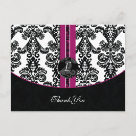 Fuchsia Damask DankeYouCards Postkarte