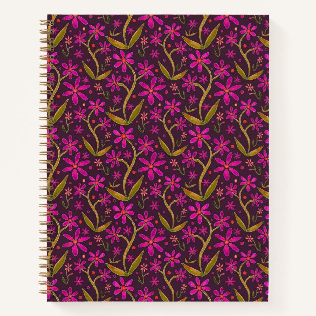 Fuchsia | Dancing Watercolor Daisies Notizbuch (Vorderseite)