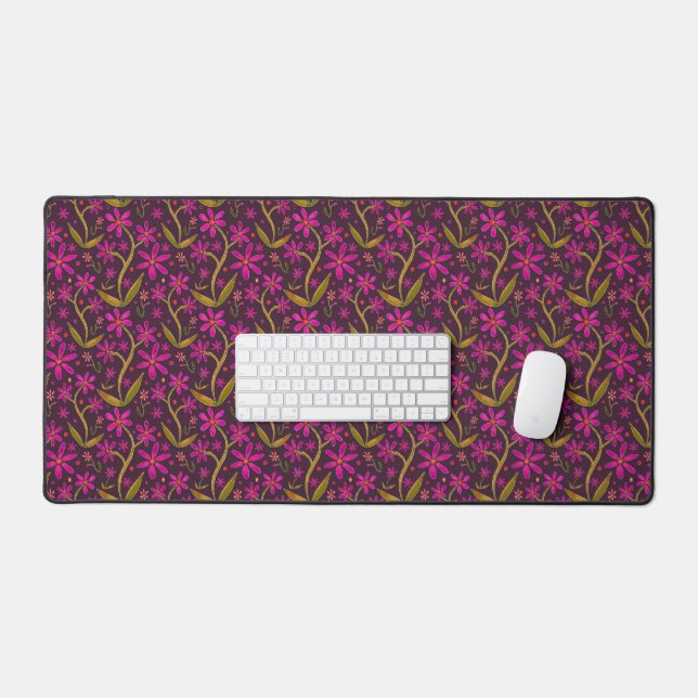 Fuchsia | Dancing Watercolor Daisies Schreibtischunterlage (Tastatur & Maus)