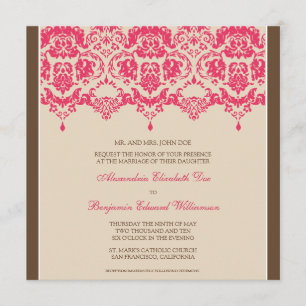 Fuchsia Darling Damast Quadrat Hochzeitseinladung Einladung