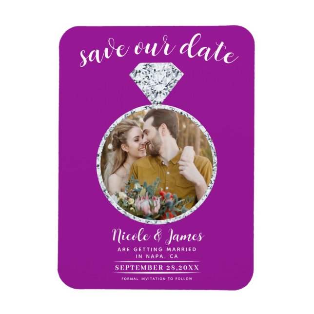 Fuchsia Diamond Ring Blende Foto Save the Date Magnet (Vertikal)