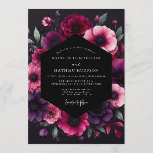 Fuchsia Dramatische Anemonen-Hochzeit Einladung